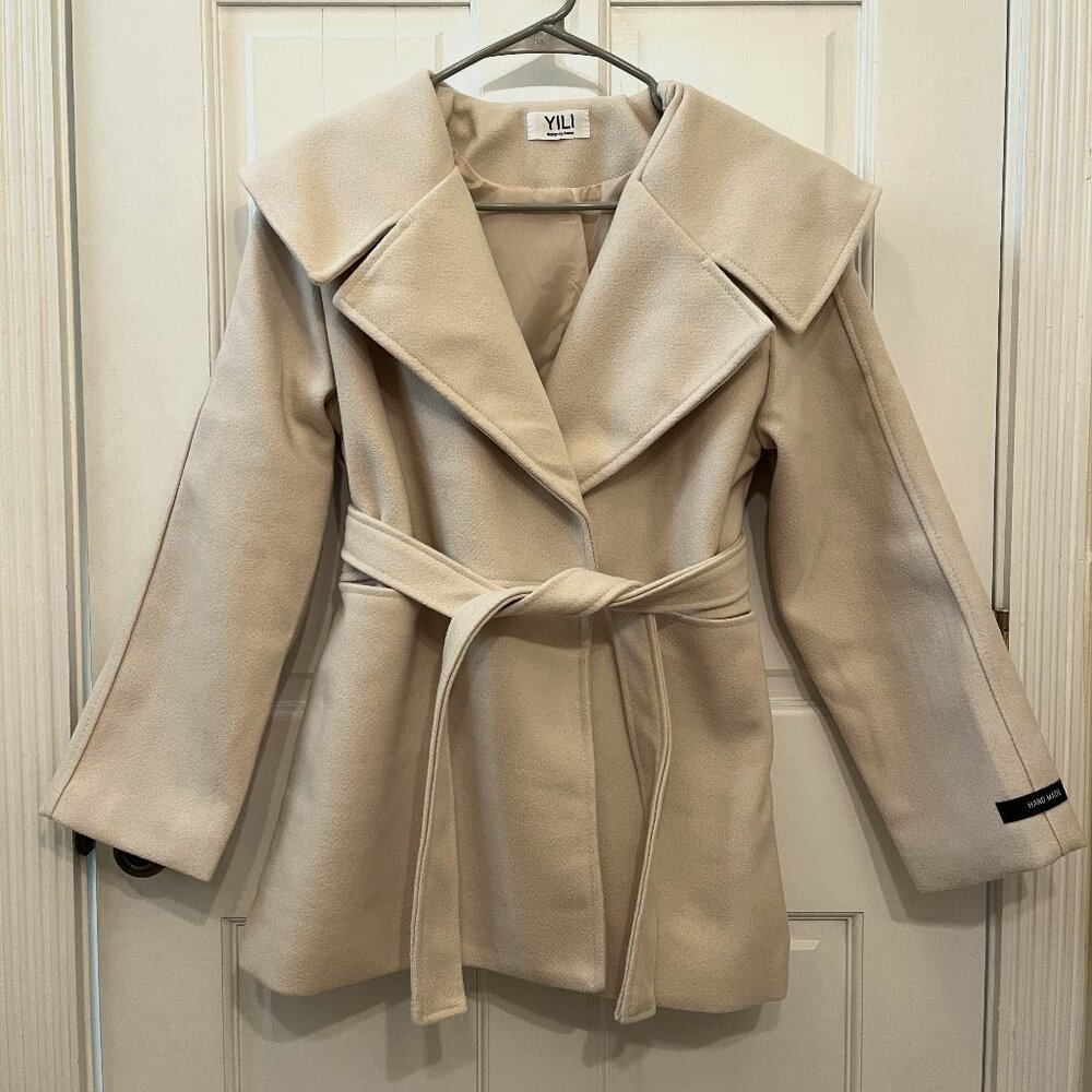 Korean Beige Fall/Winter Sailor Collar Belt Coat